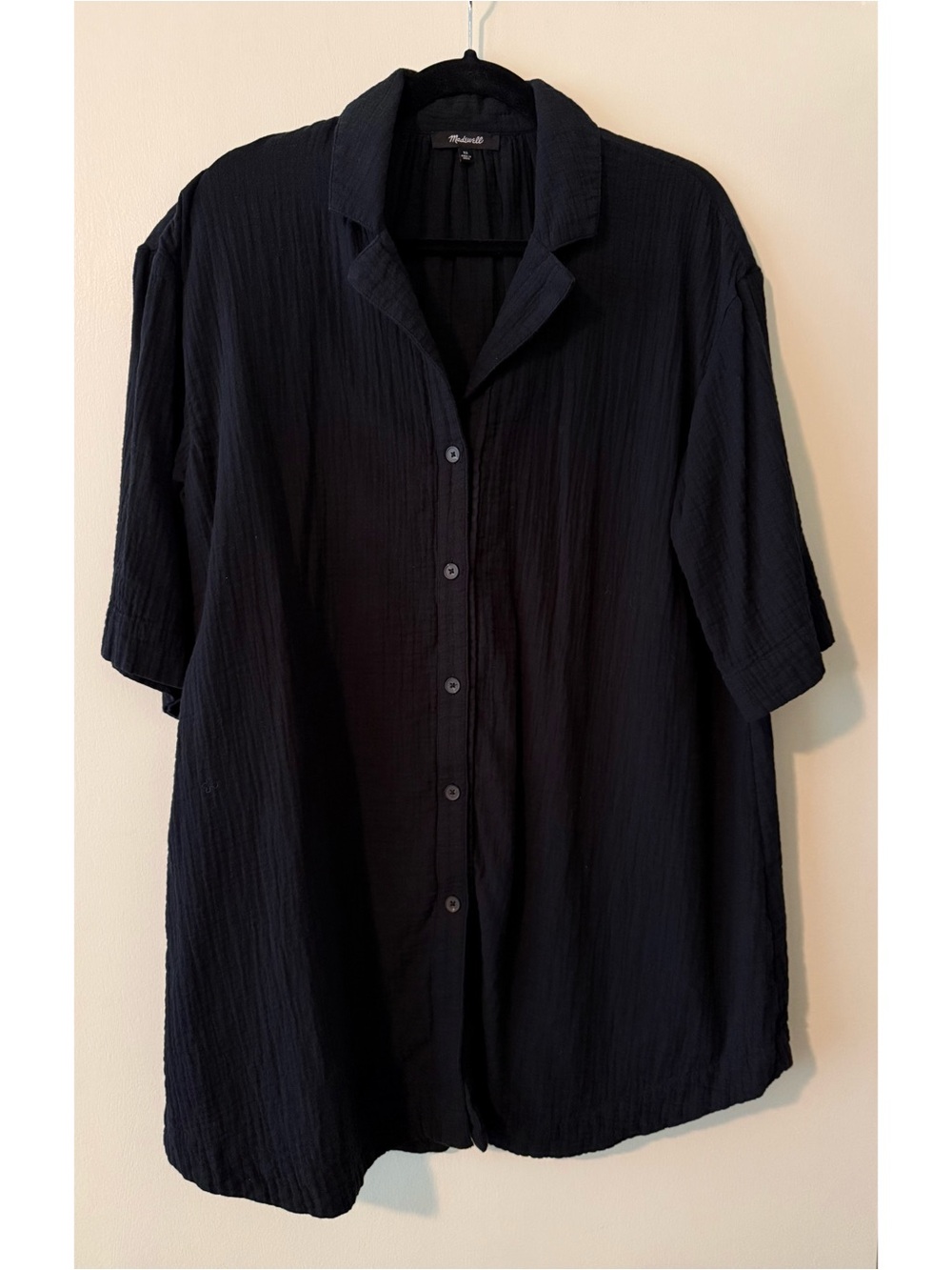 Madewell Black Textured Short-Sleeve Button-Up Coverup